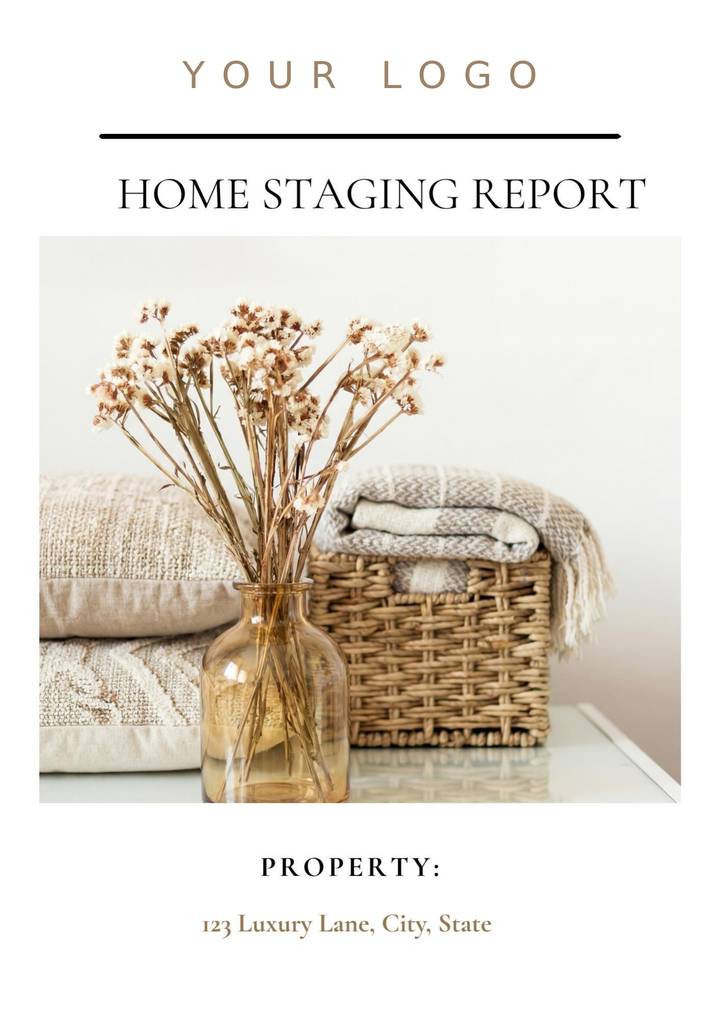 Home Staging Report cover with your logo placement and property address