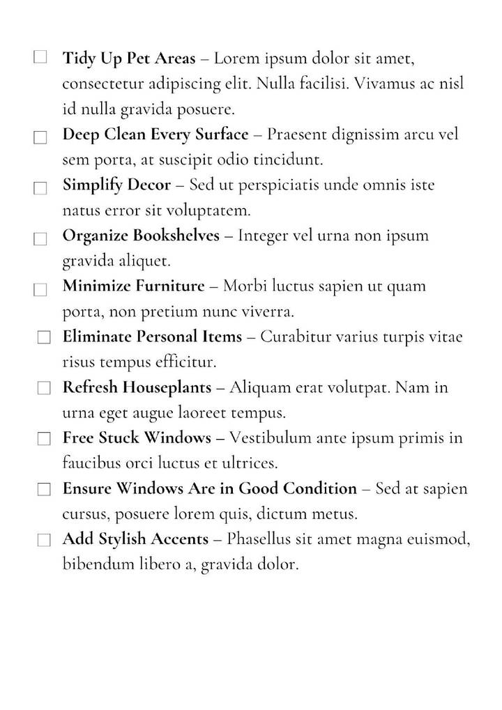 Staging checklist continued with preview text
